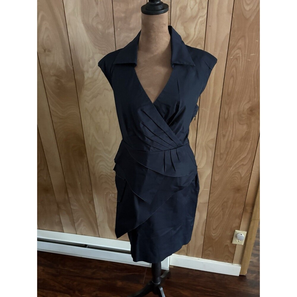 LEIFSDOTTIR 'Eden' Sateen DRESS SIZE 4 ANTHROPOLOGIE‎ NAVY BLUE NO BELT